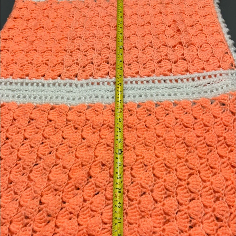 Handmade Crochet Baby Blanket Shell Stitch Coral Orange Newborn Gift VINTAGE 4’